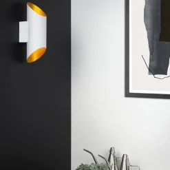 Wandlamp up+down cilinder wit/goud