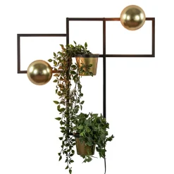 Wandlamp zwart/goud inclusief plantenpotten