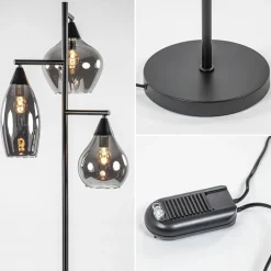 Zwart metalen vloerlamp met titanium glazen kappen