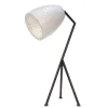 Zwarte driepoot tafellamp met witte schelpenkap