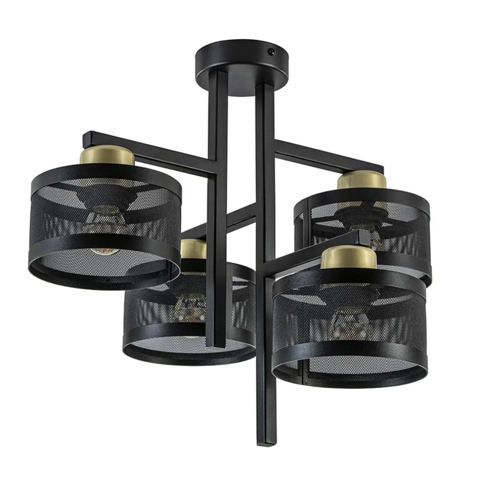 Zwarte 4-lichts plafondlamp met ronde kappen