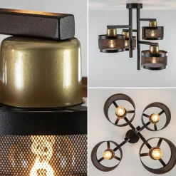 Zwarte 4-lichts plafondlamp met ronde kappen