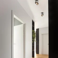 Zwarte plafond/wandlamp met titanium glas